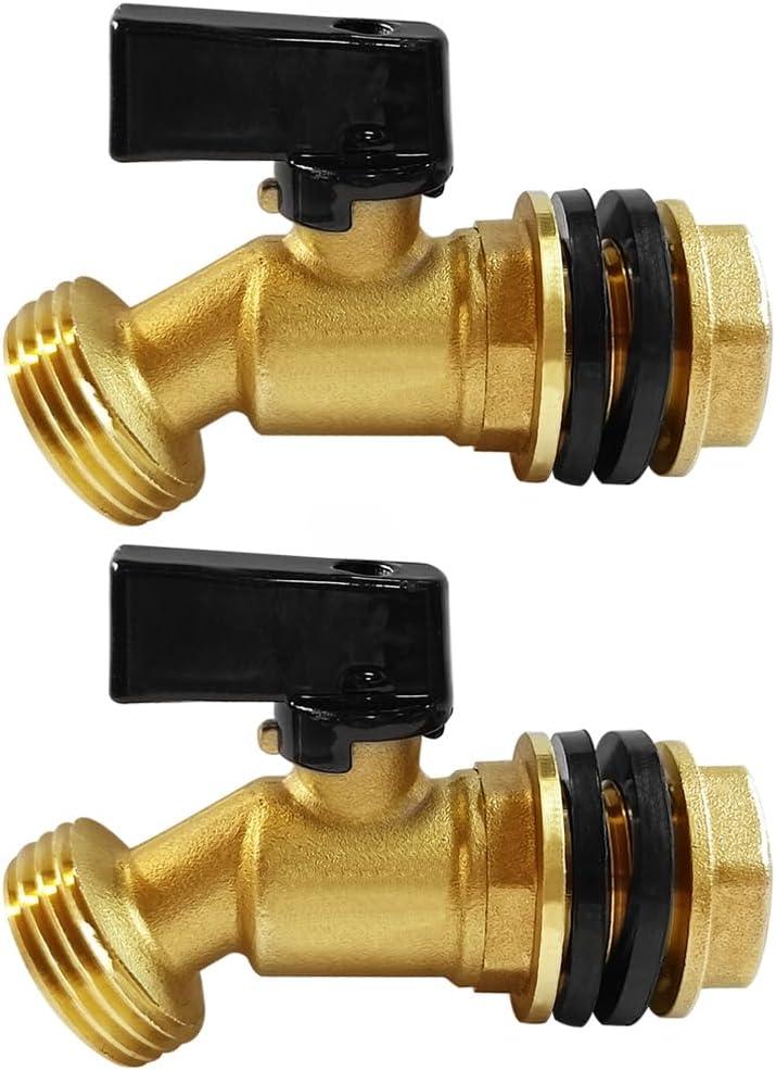 Brass Water Container Rain Barrel Faucets Spigot 1/2" Male Thread Inlet to 3/4"GHT Male Thread Outlet with Quarter Turn Ball Valve Include Bulkhead Fitting and Washers 2PCS