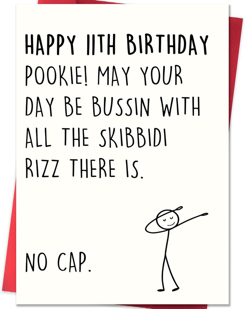 10 x 11th Birthday Card,11 Year Old Birthday Gifts & Decorations for Boys Girls Son Daughter Nephew Niece,Funny 11th Birthday Card for Him Her with Gen Z Teenagers Slang Meme-Inspired Design