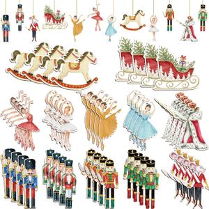 Harloon 48 Pcs Christmas Wooden Nutcracker Ornaments Christmas Tree Ornaments Decorations Xmas Tree Vintage Hanging Signs for Xmas Farmhouse Home Winter Holiday Party Supplies(Walnut)