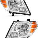 for 2009-2021 Nissan Frontier 4door Headlights Assembly Chrome Pair | OE 26060ZL40A, Halogen, W/O bulbs, IP67, Plug & Play, amber reflector