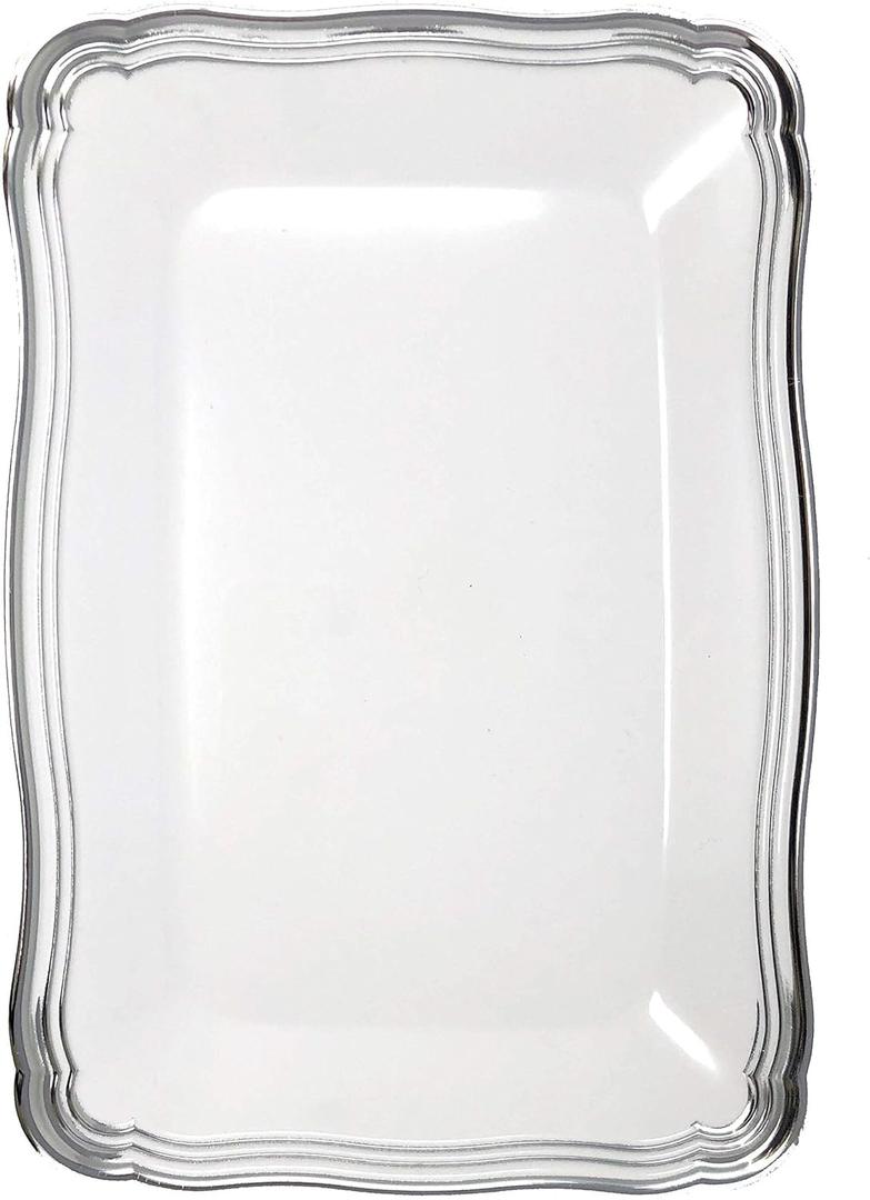 DecorLine Stylish Aristocrat Collection White/Silver Serving Trays - 13 x 9 (Pack of 2) - Durable Quality - Perfect for Entertaining & Events