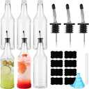 Dandat 12 Pack 32 oz Plastic Long Neck Bottles and Pourer and Caps Plastic Juice Pour Bottles with Stainless Steel Pourer Tapered Spout for Liquor (Silver Bottle Pourer)