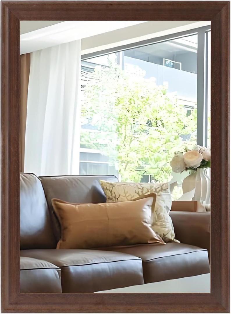 Tanmicoshomy Wood Bathroom Mirror 24 x 36 Inch, Solid Wood Framed Rectangle Mirrors with Tempered Glass for Living Room Bedroom Office or Entryway (Brown, 24x36in)