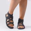 Luoika Women's Wide Width Flat Sandals, Elastic Band Ankle Strap Strappy Slide Sandals Slip on Dressy Summer Beach Shoes for Women. 250770 Black 9XW (Black)