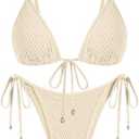 ZAFUL Women Triangle String Two Piece Bikini Fishnet Mesh Tie Shell Decor Tanga 2 Piece Swimsuit, Medium