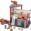 Freniland Wooden Fire Station Playset, 4-Level Pretend Play Firehouse with Fire Truck, Helicopter, Figures & Accessories, Educational Role Play Toy for Toddlers Kids Age 3+