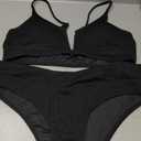 HYTENSUN Women's V Cut High Waisted Bikini Ribbed V-Wired Cami Two Pieces Swimsuit (X-Large, Black)