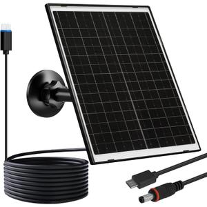 FUTUREZEN 10W Solar Panel for Security Camera, Trail Camera, Type-C Device, Solar Charger with USB-C, Micro USB & DC 5.5x2.1mm Port, IP66 Waterproof, Adjustable Mount, 7.2FT Cable