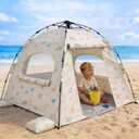 Baby Beach Tent Pop Up Sun Shelter with UPF 50+ UV Protection, Silver-Coated Interior, Breathable Mesh Ventilation, Easy Setup, Wind-Stable Beach Shade for Infants & Toddlers