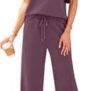 WIHOLL Beach Vacation Clothes for Women 2 Piece Travel Airport Outfits Fashion 2026 Comfy Summer Matching Sets Women Clothing Tropical Wide Leg Pants Lounge Sets Pjs Dark Purple L