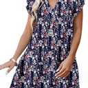 Dokotoo Womens Summer Dresses 2025 V-Neck Drawstring Ruffle Cap Short Sleeve Side Pockets Mini Dress Sundress (XX-Large, Multicolor 4)
