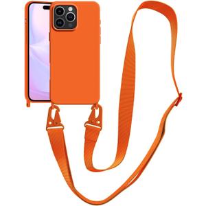 Compatible with iPhone 17 Pro Max Case with Lanyard Crossbody iPhone Case with Strap Adjustable Shockproof Drop Protection Silicone Phone Cover for iPhone 17 Pro Max 6.9 inch Neon Orange