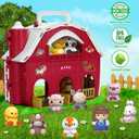 KMUYSL Toys for 1 2 3 Years Old Boys Girls, Big Red Barn Farm Animal Playset for Boys Girls, Learning Montessori Toys, Christmas Birthday Easter Gift for Baby Kids Toddlers Age 12-18 Months