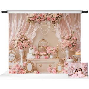 Kate Elegant Pink Floral Lace Birdcage Backdrop Photo Background Studio Props,10x8ft