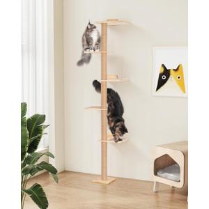 80inch Tall Cat Tree Wall Mount, 15.8in Big Perch Bed for Large Adult Cats, Adjustable Cat Tower Floor to Ceiling for Scratch, Climb, and Lookout