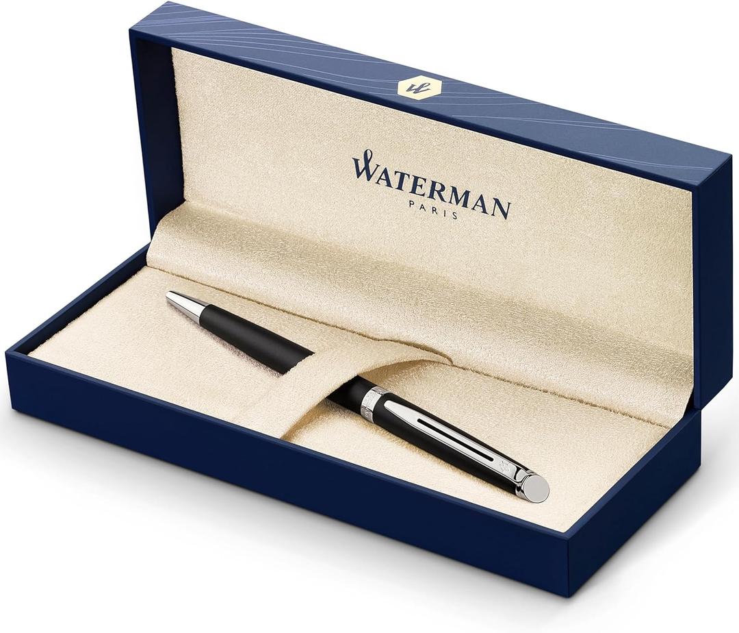 Waterman Hmisphre Ballpoint Pen Matt Black with Palladium Trim Medium Tip Blue Ink Gift Box - Gift Packaging May Vary