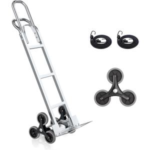 Stair Climbing Cart, 600 lbs Capacity Stair Climber, Hand Truck Dolly with Stretchable Dual Handle, 2 in 1 Heavy-Duty Trolley Cart, 6 Wheels Stair Dolly 2 Elastic Rope for Home Moving Warehouse