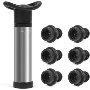 Upgraded LIGTMAR Wine Saver Pump with 6 Vacuum Wine Stoppers, Wine Bottle Preserver Keep Wine Fresh, Food Grade Silicone Wine Corks Fit Any Wine Bottles
