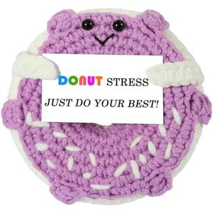 Pack of 2 Crochet Donut Stress - Positive Emotional Inspirational Support Cute Handmade Crochet Donut for Women Kids Friends Motivational Presents (Purple)