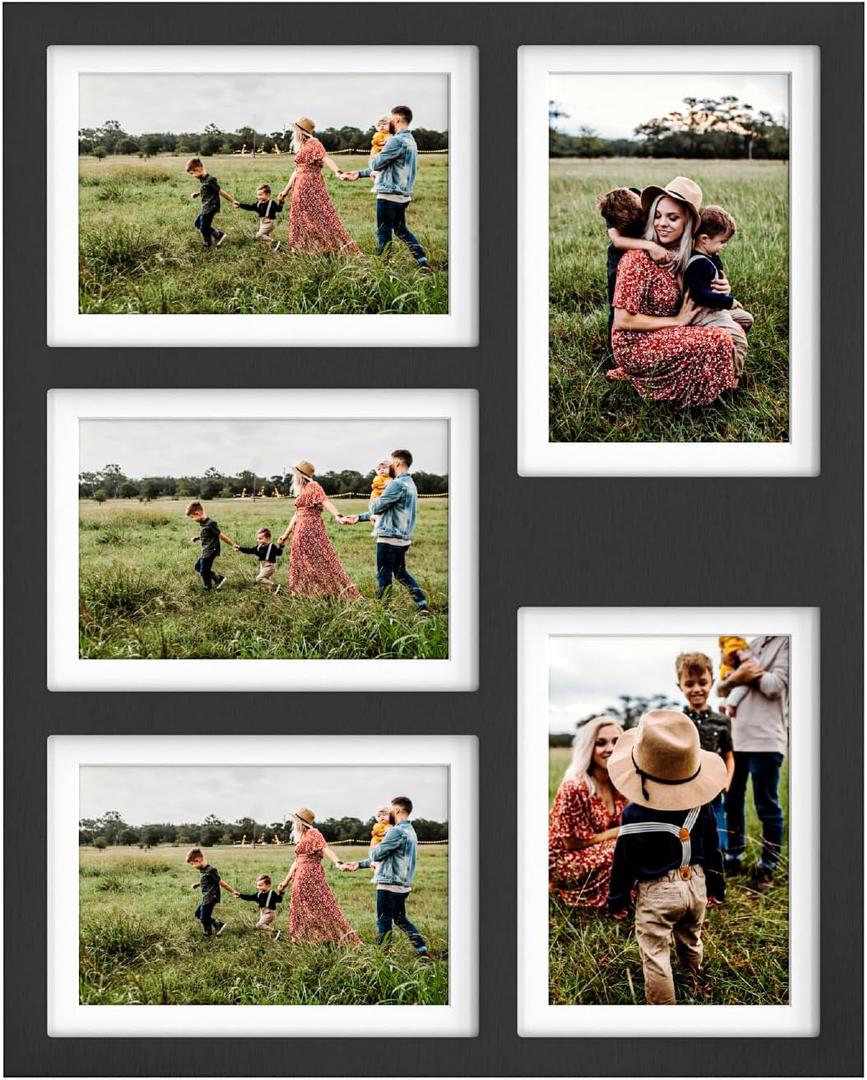 Great Lakes Memories GLM 4x6 or 5x7 Collage Picture Frames for Wall, Holds 5 Photos with Glass & Mat, 5x7 Picture Frame, Picture Frames Collage Wall Decor (Modern Black)