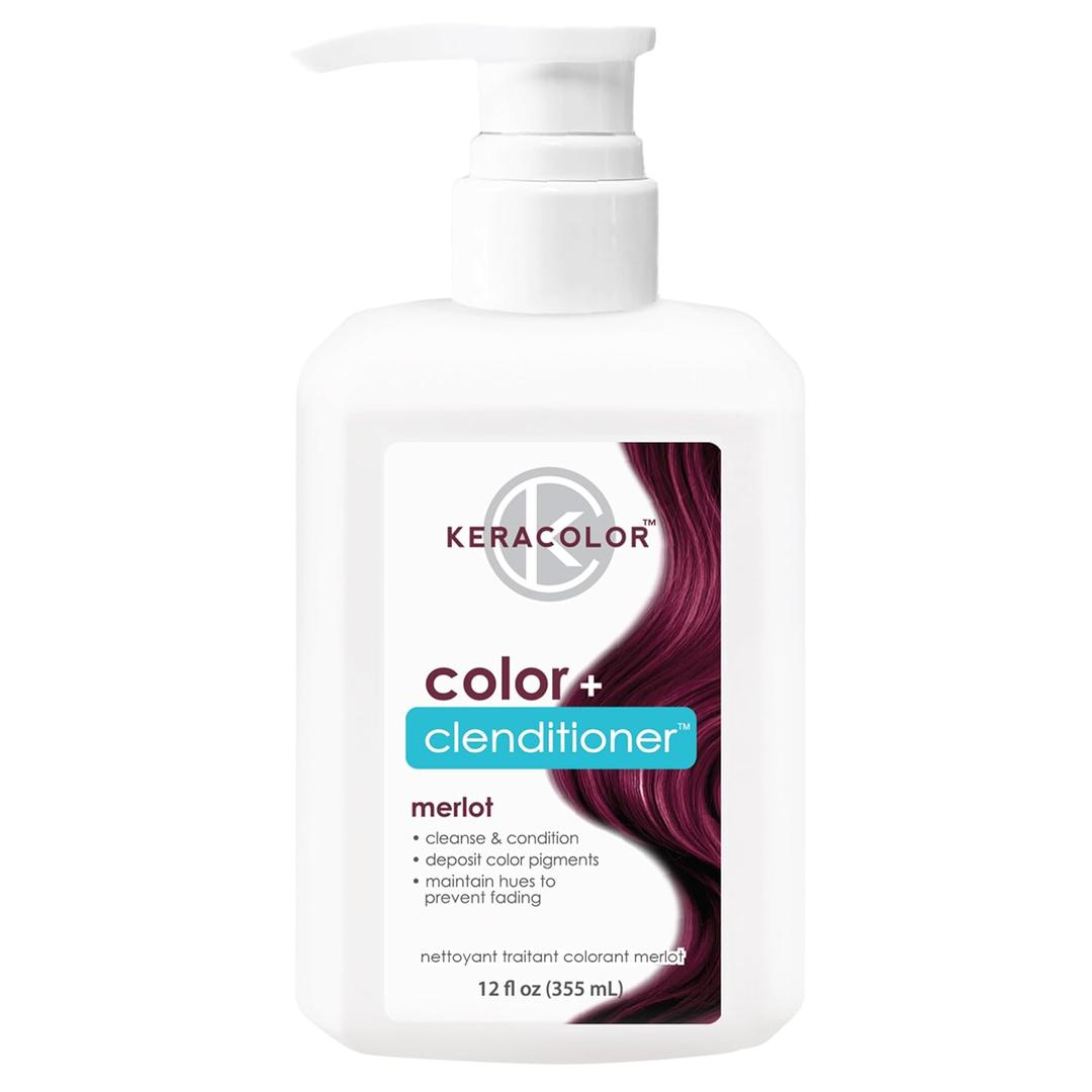 Keracolor Color + Clenditioner 3-in-1 Color-Depositing Conditioner, Gently Cleanses & Conditions, Semi-Permanent Hair Color, 23 Shades, 12 Fl Oz (Merlot)