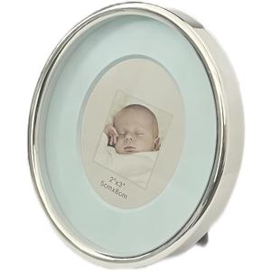2x3 Oval Mini Picture Frame for Baby Zinc Alloy Pink Picture Frame Tabletop Display for Newborn Baby Kids Decoration Pink Blue (Baby Blue)