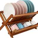 Utoplike Teak Dish Drainer Rack Collapsible 2 Tier Dish Rack Dish Drying Rack Foldable Plate Organizer Holder for Kitchen Compact