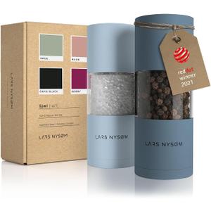 LARS NYSM Salt and Pepper Grinder Set I Salt and Pepper Mills with Adjustable Ceramic Grinder 2 pieces I Manual Design Spice Mill Set (Blue) (Stone Blue/Sky Blue)