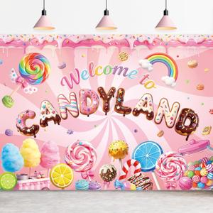 Omifly Candyland 7Wx5H Backdrop for Photography Welcome to Candy Land Sweet Cartoon Rainbow Fantasy Wonderland Girls Kids Background Party Decorations Cake Table Banner Decor Photo Booth Studio Prop