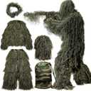 MOPHOTO 5 in 1 Ghillie Suit 3D Camouflage Hunting Suits - Jacket, Pants, Hood, Carry Bag for Adults & Youth, Size: M 5′3″–5′9″