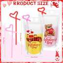 60 Set Valentines Drink Pouches with Straw 17 oz Hearts Plastic Drink Pouches for Adults Alcohol Clear Reclosable Juice Beverage Bag for Valentine's Day Wedding Birthday Party Supplies(Heart)