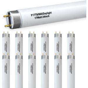 12 Pack 17W 24in T8 Bright White Fluorescent Tube, F17T8/865 6500K Daylight,2 Foot T8 Linear Fluorescent Lamp, Medium Bi-Pin (G13) Base,1350 Lumens