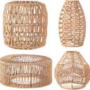 Baquler 4 Pcs Lamp Shade Pendant Light Shade Woven Lampshade Hanging Replacement Light Covers Boho Lamp Cover Home Decor, Farmhouse Rustic Wall Sconces for Table Lamps Floor Lamps