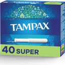 Tampax Cardboard Tampons for Women Super Absorbency, Anti-Slip Grip, LeakGuard Skirt, Unscented, 40 Count