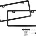 SunplusTrade License Plate Frame Black Matte Powder Coated Aluminum with Screw Caps (2 Pieces)