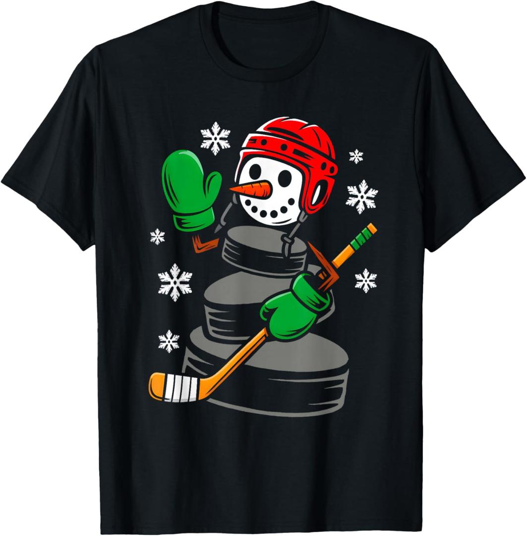 Hockey Santa Hat Snowman Xmas Funny Hockey Lover Christmas T-Shirt Medium
