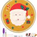 ERKOON Christmas Punch Needle Kit Adults Beginners, DIY Easy Christmas Embroidery Set for Starter Art Craft, Needling Punch Project with Patterns, Tools, Yarns, Hoop, Instruction (Santa Claus)