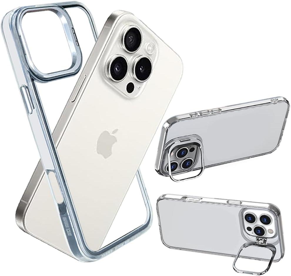 for iPhone 16 Pro Max Bumper Case with Stand, No Back Design Compatible with MagSafe, Built-in Camera Stash Kickstand, Anti-Yellowing Backless Frame Fast Heat Dissipation (Clear)