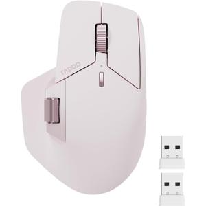 Rapoo MT760 Multi-Device Wireless Mouse, Bluetooth 5.0 and 2.4GHz Multi-Mode Connection, Up to 4 Devices, 11 Programmable Buttons, 4K DPI, Ergonomic Design, 90 Days Battery Life, PC, Pink