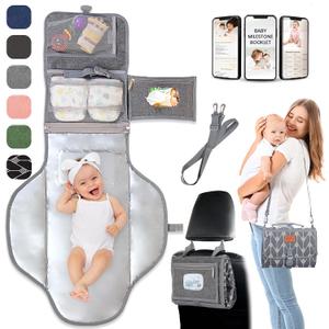 Portable Changing Pad for Baby Shower Gifts & New Mom Gifts, Travel Diaper Changing Pad for Newborn, Large Waterproof Baby Changing Mat, Foldable & Detachable Diaper Changing Station by Pillani (Grey Pattern)