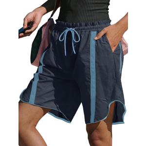 Fisoew Women's Baggy Cargo Shorts Casual Wide Leg Knee Length Drawstring Elastic Waist Workout Running Athletic Yoga Shorts, XL