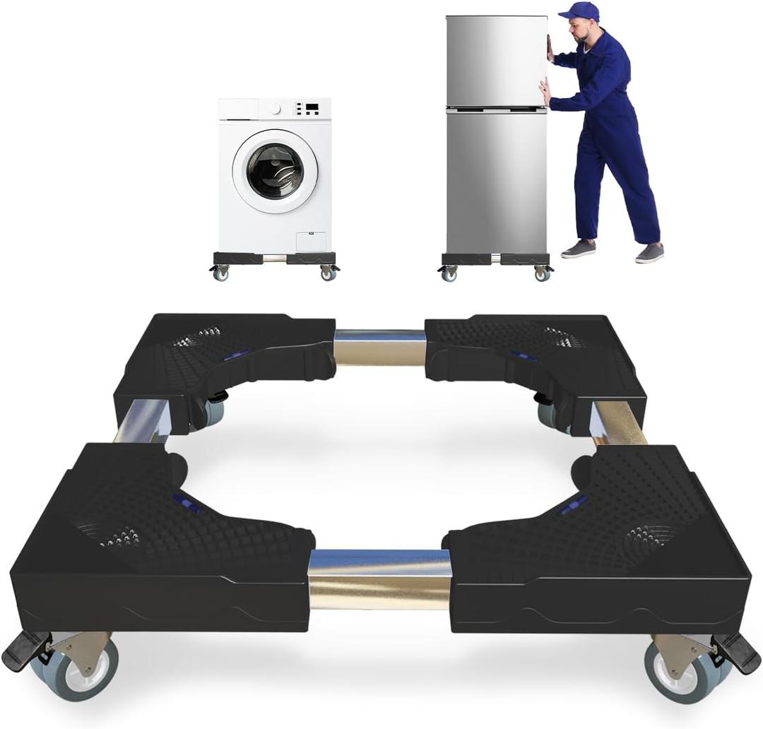 Appliance Dolly Cart with 4 Locking Wheels Mini Fridge Stand Adjustable 16"-26" Universal Mobile Roller for Portable Washer, Dryer, Refrigerator, Furniture, Black