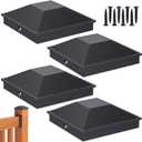 Goovilla 4x4 Post Caps Black(Actual 3.5" x 3.5"), 4 Pack Aluminum Metal Fence Post Caps with 8 Screws and Easy Installation, Waterproof Deck Post Caps with Fade-Resistant Coating, Protect Wood Post