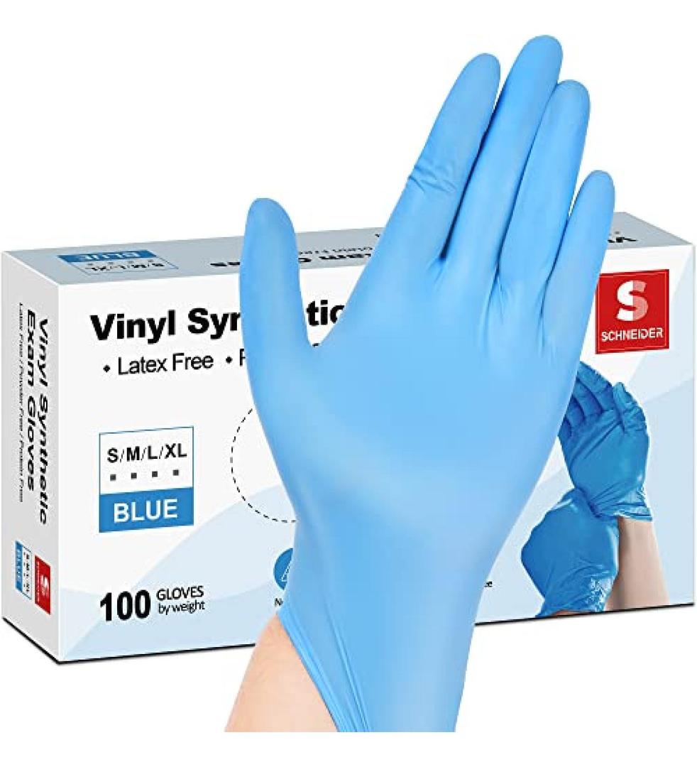 Schneider Disposable Vinyl Synthetic Exam Gloves, Blue, VSFB30 Series (4 mil), 100ct Box, L
