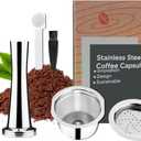 Stainless Steel Coffee Capsules, Reusable Espresso Capsules for K Fee Pods Refillable Coffee Capsule Filter with 30 mm Tamper and 1 Spoon 1 Brush