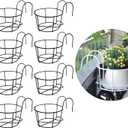 8 Pack Railing Planter, Railing Hanging Planters Flower Pot Holder Stackable Storage for Balcony Garden Outdoor (Black,Medium)