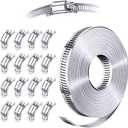 Steelsoft 304 Stainless Steel Hose Clamp Assortment Kit DIY, Cut-To-Fit 35 FT Metal Strap+16 Stronger Fasteners, Large Adjustable Worm Gear Hose Clamps Screw Clamps Duct Pipe Metal Clamp Strapping