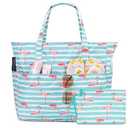 KABAQOO Extra Large Beach Bag Waterproof Sandproof Women Beach Tote with Zipper & Wet Compartment for Pool Gym Grocery Travel (Blue White Stripes)