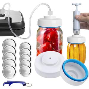 Mason Jar Vacuum Sealer and Accessory Hose Compatible with FoodSaver Vacuum Sealer Portable Hand Pump for Jars Regular & Wide Mouth and Lid, for Food Storage (White)