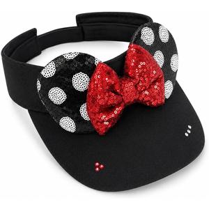 Sparkly Mouse Ears Visor Hat for Adult Women, Adjustable Sun Visor Cap with Sequin Mouse Ears Bow, Cute Party Headwear Glitter Visor Hat with Ears for Theme Parks & Festivals Black (Black, S)